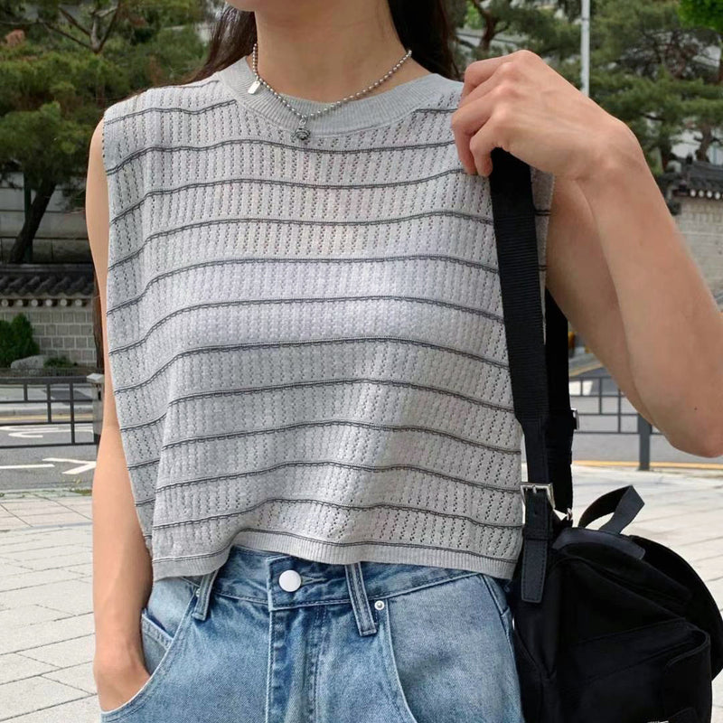 帥氣薄橫間條背心