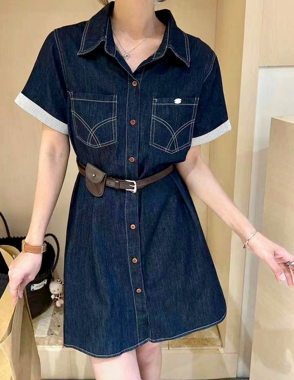 型格明線牛仔連身裙