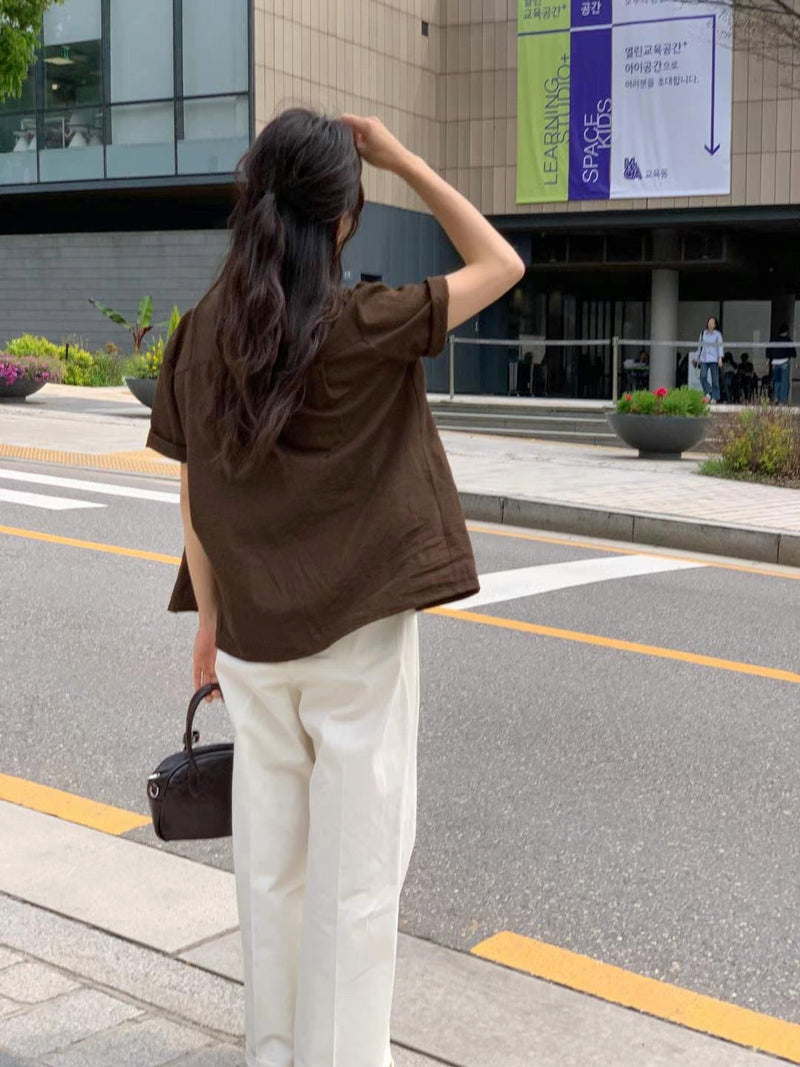 復古啡色短袖裇衫外套