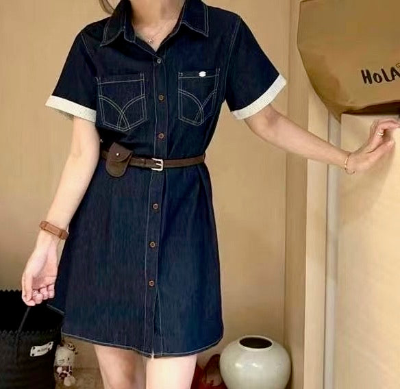 型格明線牛仔連身裙